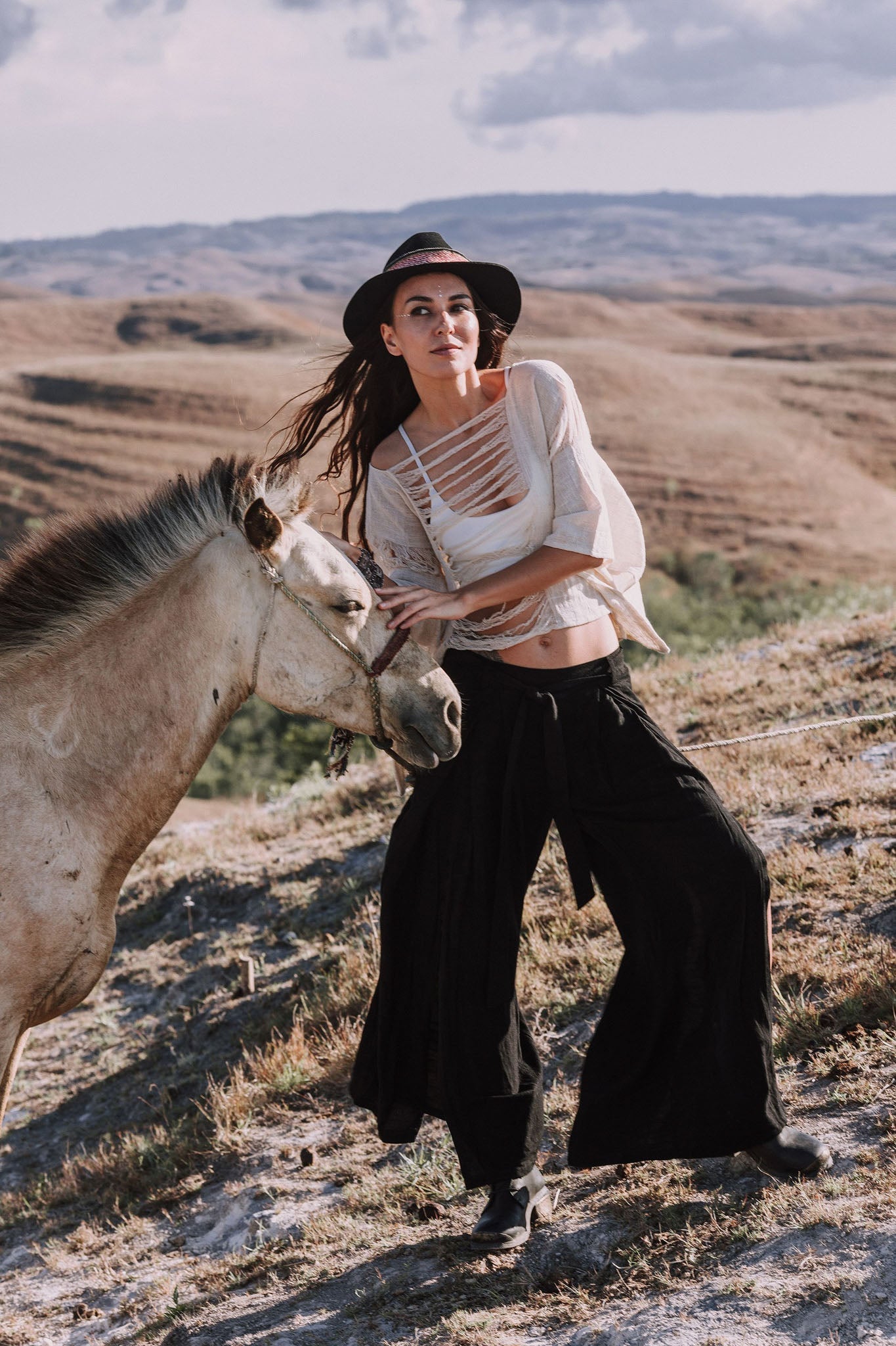Black Linen Pants Boho Yoga Pants - AYA SW IDR