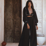Black Linen Pants • Organic Summer Pants Women • Boho Adjustable Trousers - AYA SW IDR
