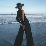 Black Open Shoulders set • Boho Crop Top and Pants • Goth Adjustable Set - AYA SW IDR