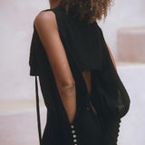 Black Open Shoulders set • Boho Crop Top and Pants • Goth Adjustable Set - AYA SW IDR