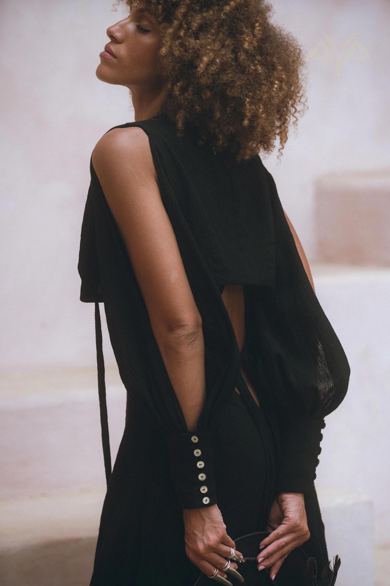 Black Open Shoulders set • Boho Crop Top and Pants • Goth Adjustable Set - AYA SW IDR