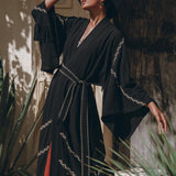 Black Organic Poncho • Tribal Cotton Robe • Hand Embroidered Overcoat - AYA SW IDR