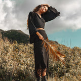 Black Organic Top Women • Wide Sleeve Wrap Top Kimono Blouse - AYA SW IDR