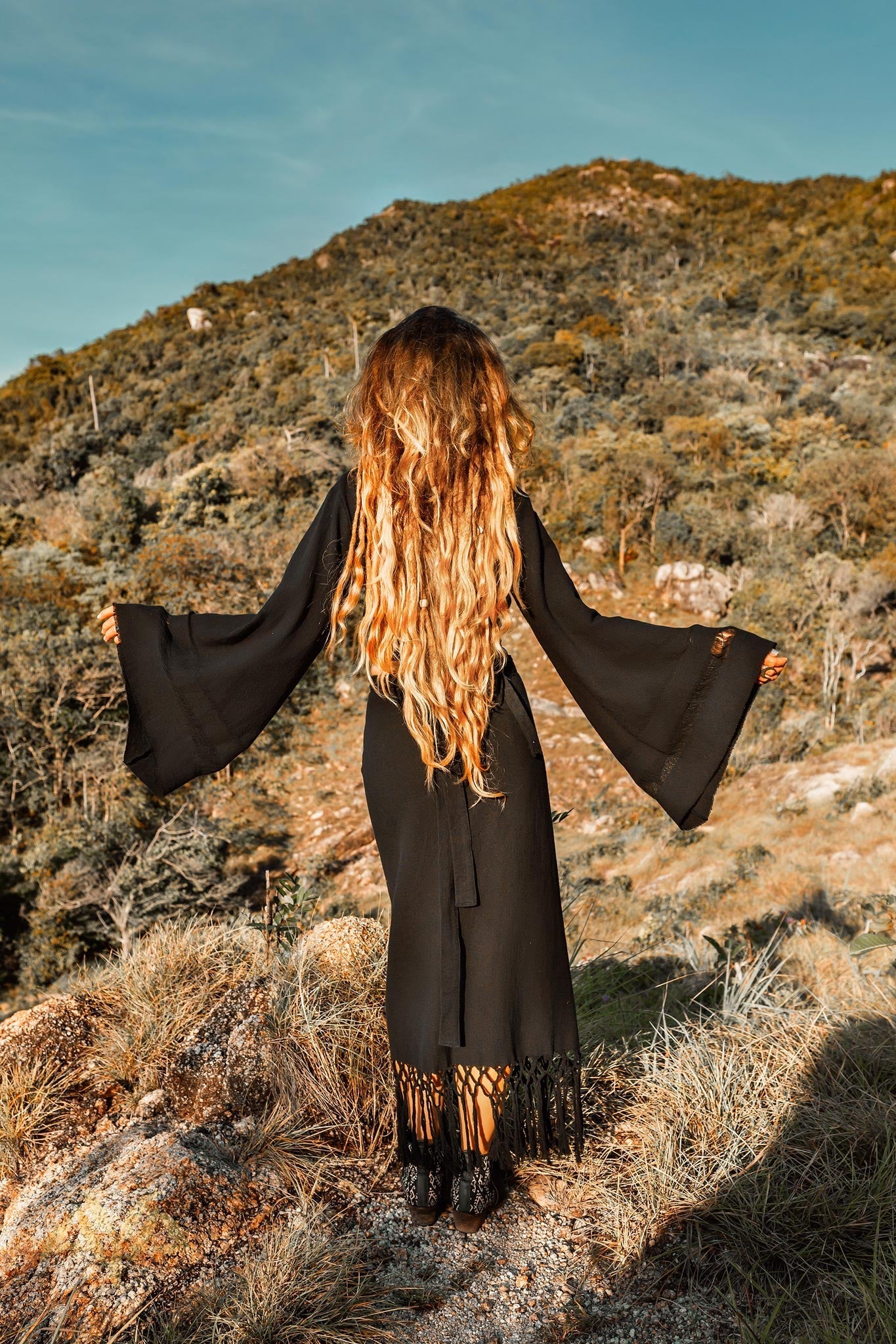 Black Organic Top Women • Wide Sleeve Wrap Top Kimono Blouse - AYA SW IDR