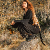 Black Organic Top Women • Wide Sleeve Wrap Top Kimono Blouse - AYA SW IDR