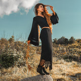 Black Organic Top Women • Wide Sleeve Wrap Top Kimono Blouse - AYA SW IDR