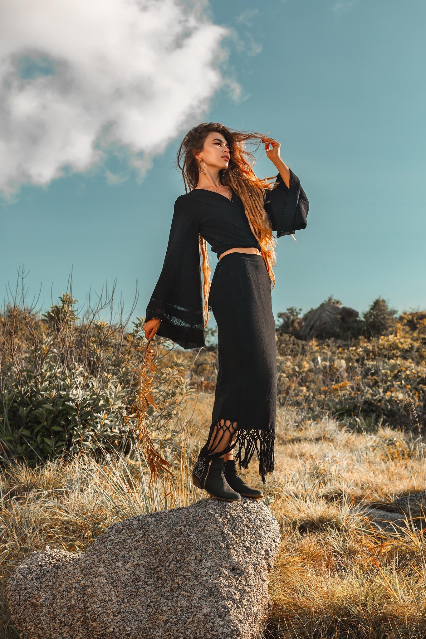 Black Organic Top Women • Wide Sleeve Wrap Top Kimono Blouse - AYA SW IDR