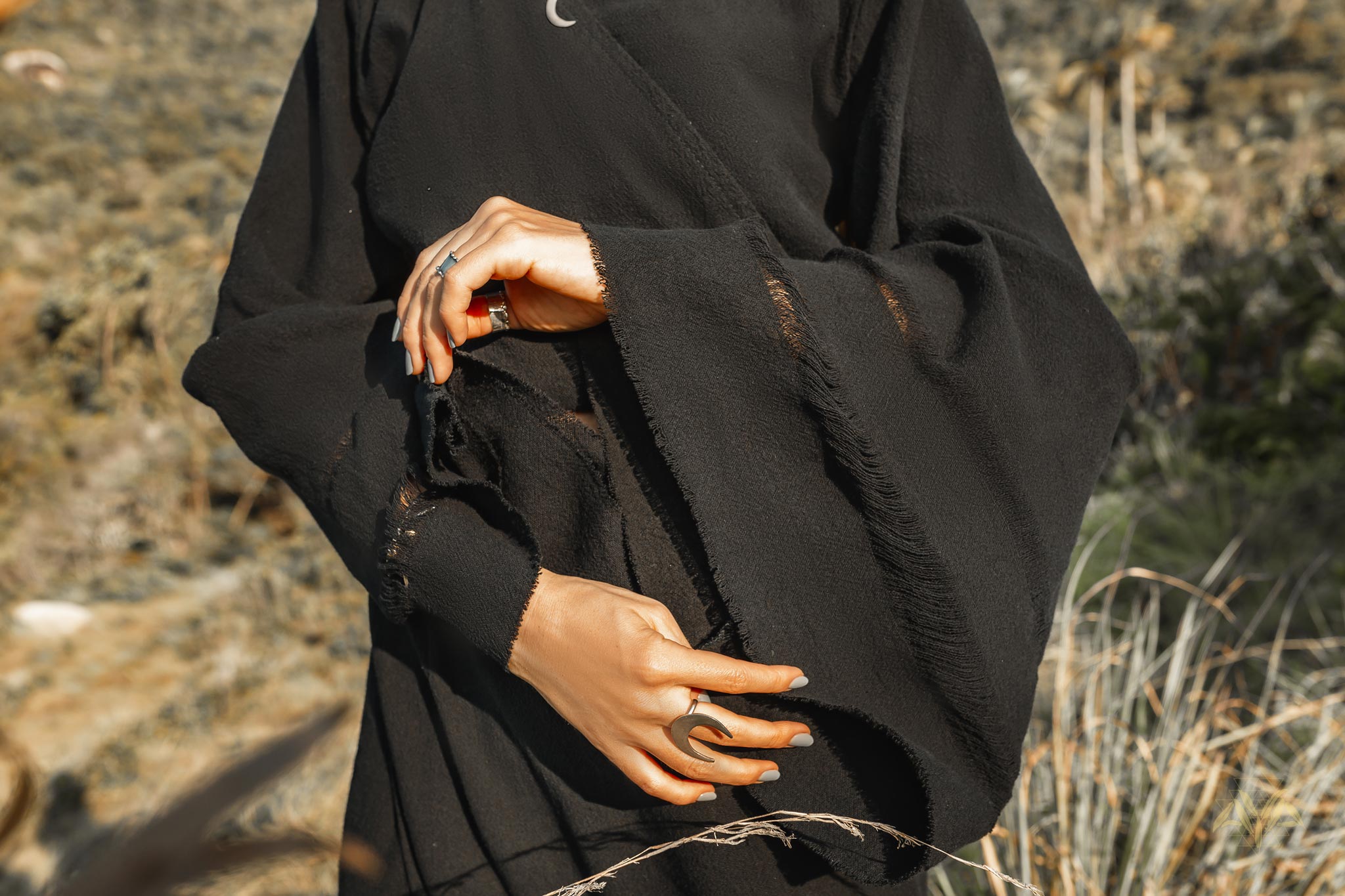 Black Organic Top Women • Wide Sleeve Wrap Top Kimono Blouse - AYA SW IDR