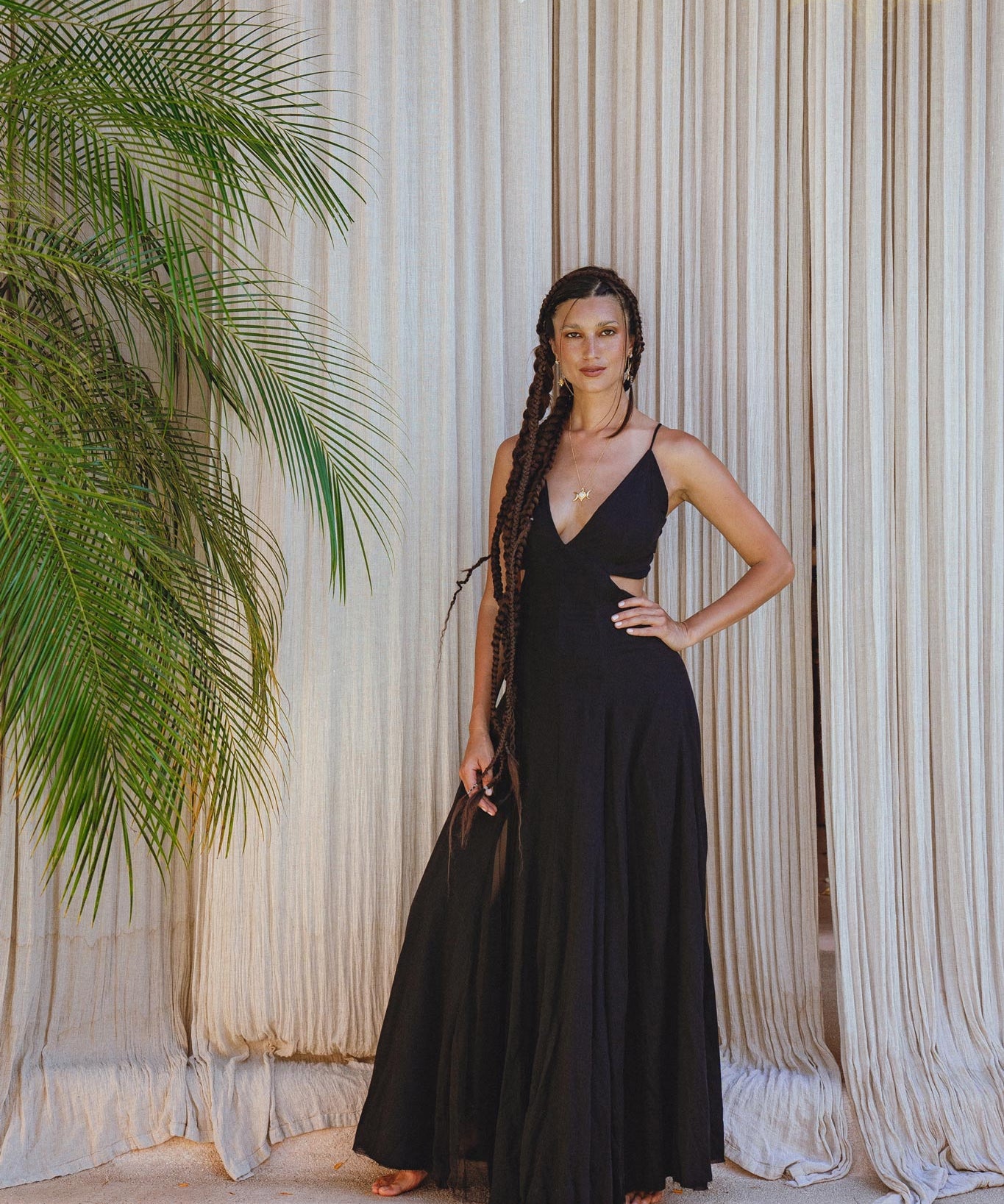 Black Oshun Dress • A - line Dress Light Cotton and Silk Formal Bridal Dress - AYA SW IDR