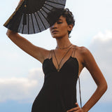 Black Padma Dress • Cocktail Summer Dress • Minimalist Elegant Open Back Dress - AYA SW IDR