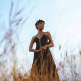 Black Padma Dress • Cocktail Summer Dress • Minimalist Elegant Open Back Dress - AYA SW IDR