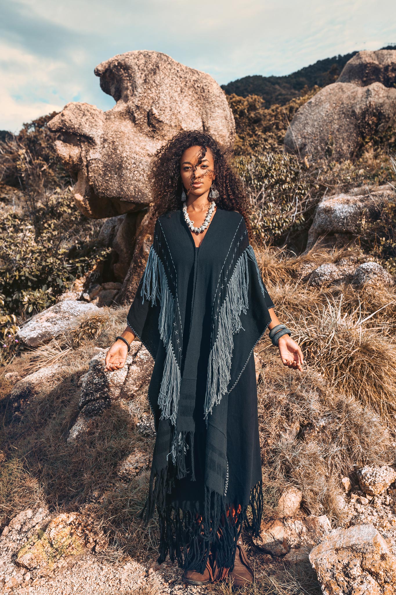 Black Poncho • Bohemian Poncho • Plus Size Clothing - AYA SW IDR