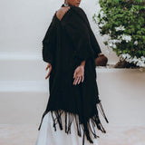 Black Poncho Robe • Boho Cape for Women • Bohemian Kimono Overcoat - AYA SW IDR