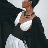 Black Poncho Robe • Boho Cape for Women • Bohemian Kimono Overcoat - AYA SW IDR