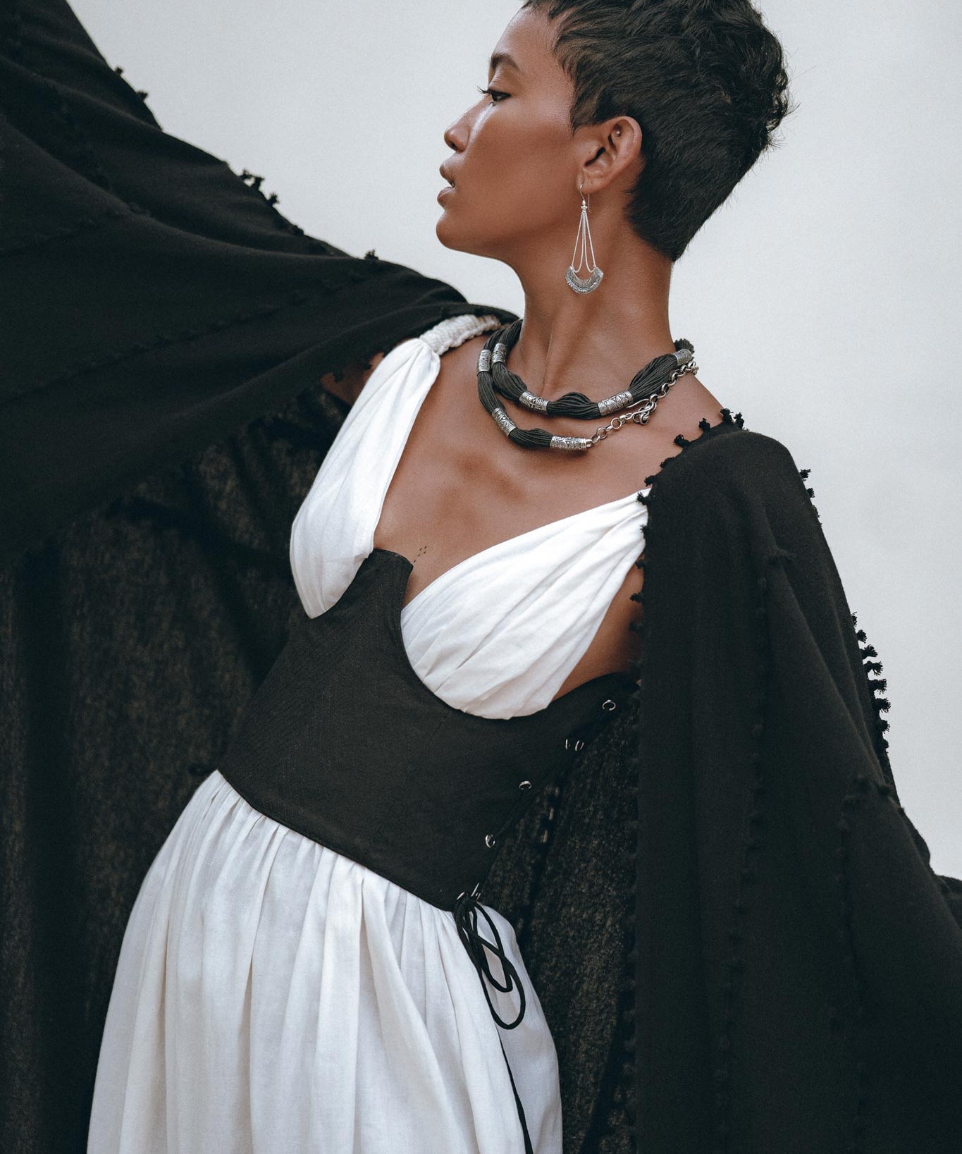 Black Poncho Robe • Boho Cape for Women • Bohemian Kimono Overcoat - AYA SW IDR