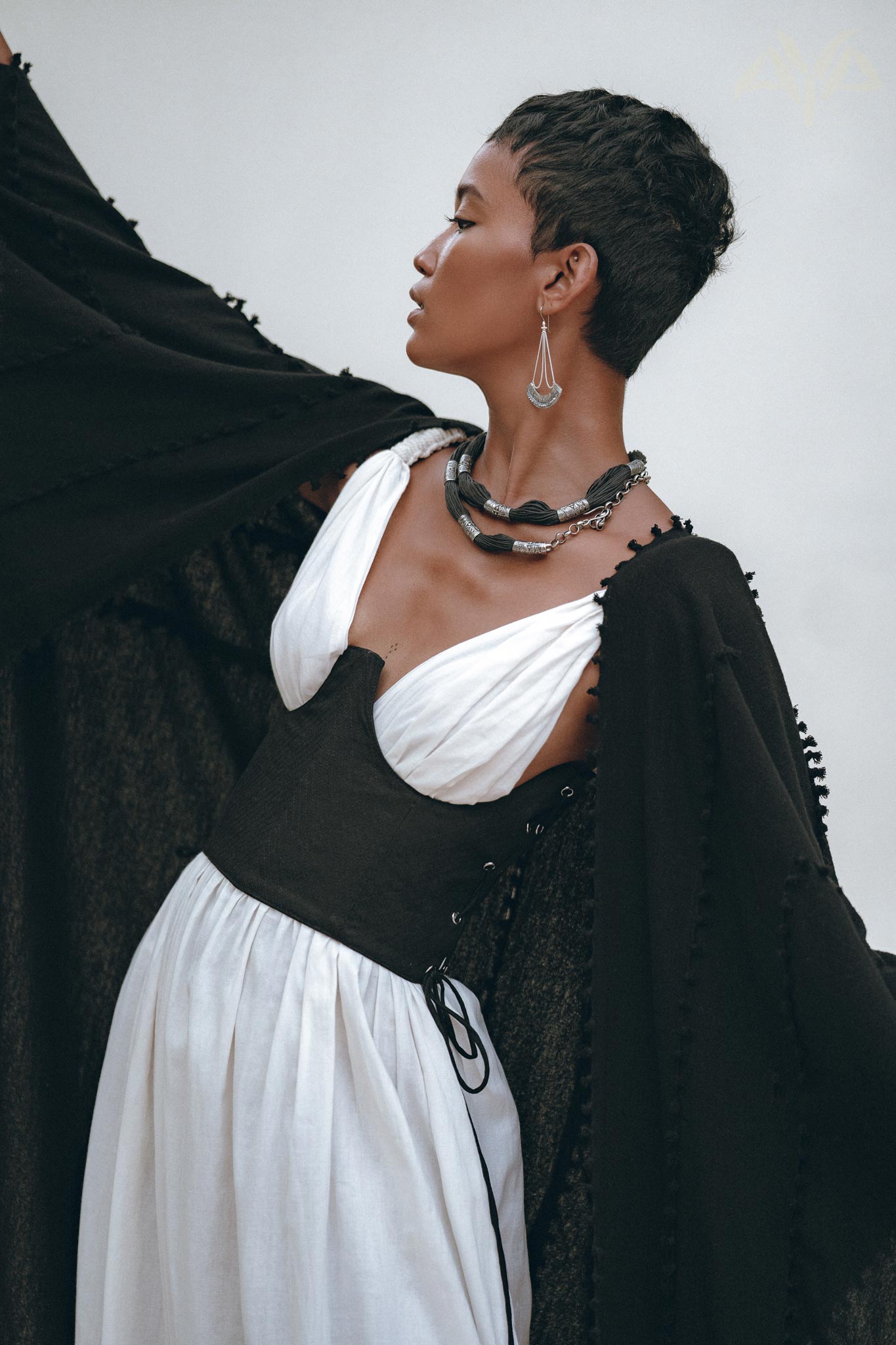 Black Poncho Robe • Boho Cape for Women • Bohemian Kimono Overcoat - AYA SW IDR