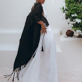 Black Poncho Robe • Boho Cape for Women • Bohemian Kimono Overcoat - AYA SW IDR