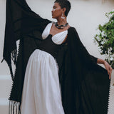 Black Poncho Robe • Boho Cape for Women • Bohemian Kimono Overcoat - AYA SW IDR