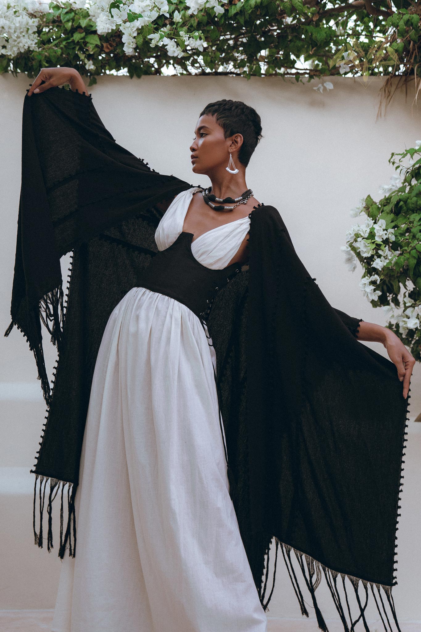 Black Poncho Robe • Boho Cape for Women • Bohemian Kimono Overcoat - AYA SW IDR