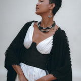 Black Poncho Robe • Boho Cape for Women • Bohemian Kimono Overcoat - AYA SW IDR
