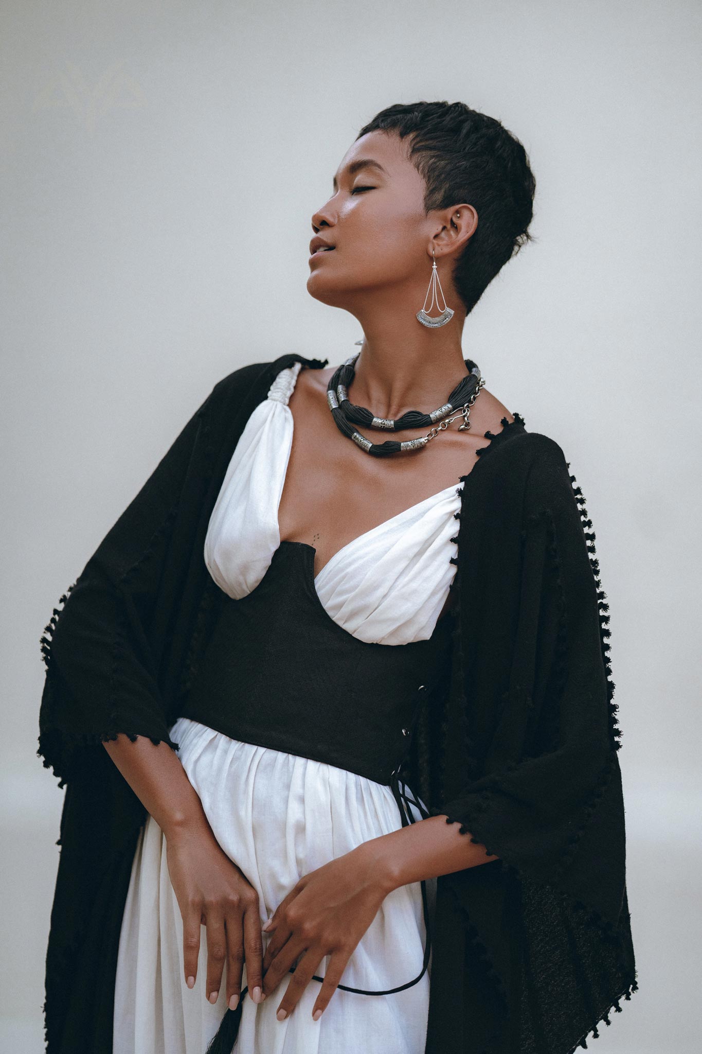 Black Poncho Robe • Boho Cape for Women • Bohemian Kimono Overcoat - AYA SW IDR