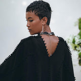 Black Poncho Robe • Boho Cape for Women • Bohemian Kimono Overcoat - AYA SW IDR