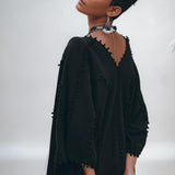 Black Poncho Robe • Boho Cape for Women • Bohemian Kimono Overcoat - AYA SW IDR