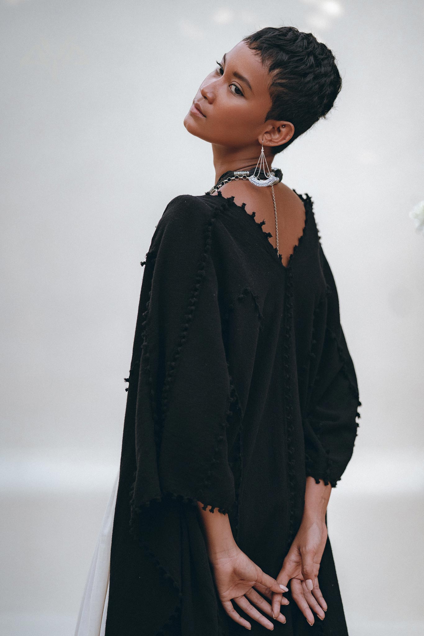 Black Poncho Robe • Boho Cape for Women • Bohemian Kimono Overcoat - AYA SW IDR