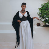 Black Poncho Robe • Boho Cape for Women • Bohemian Kimono Overcoat - AYA SW IDR