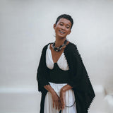 Black Poncho Robe • Boho Cape for Women • Bohemian Kimono Overcoat - AYA SW IDR