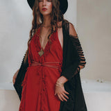 Black Poncho Robe • Boho Cape for Women • Handmade Bohemian Poncho - AYA SW IDR