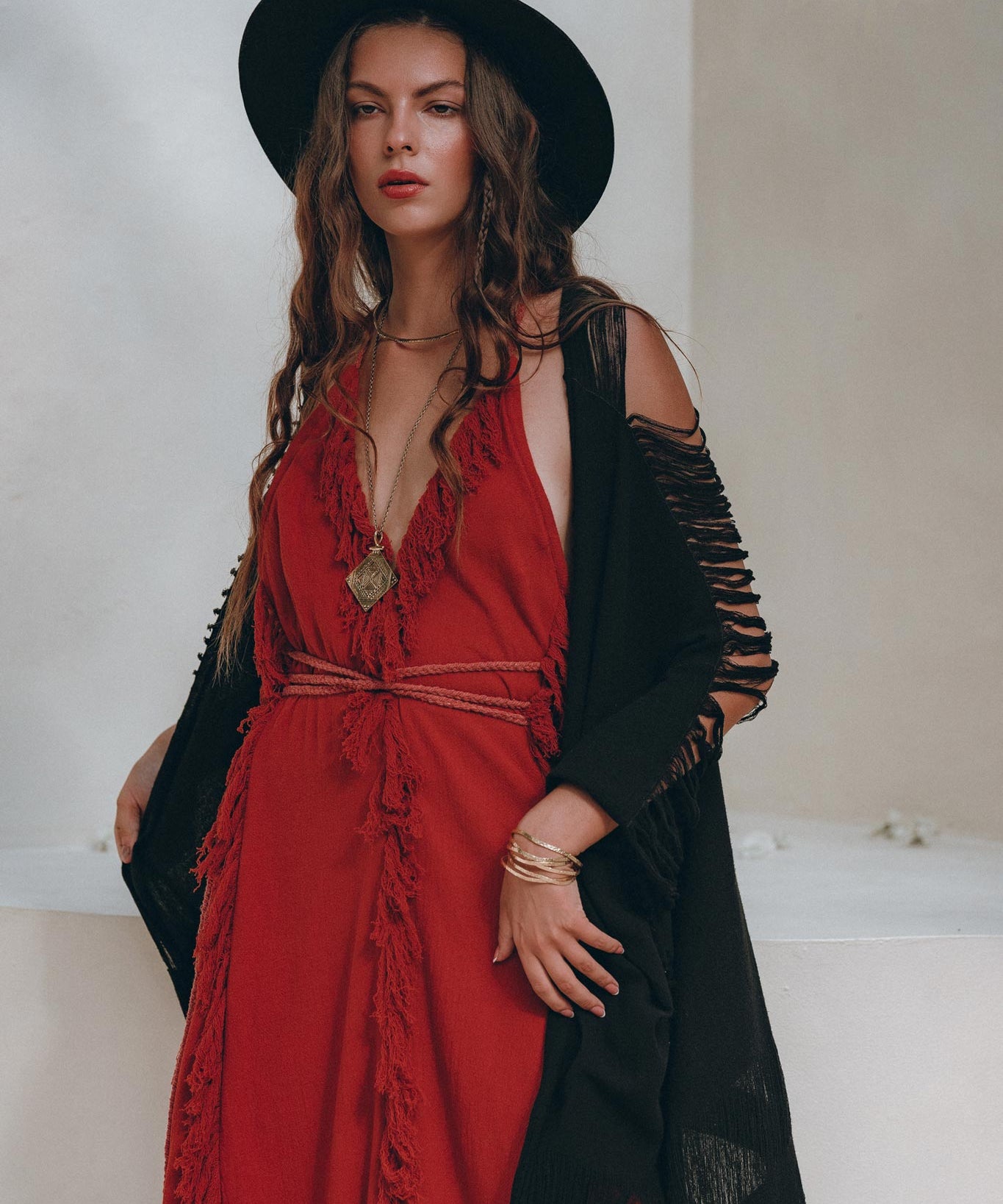 Black Poncho Robe • Boho Cape for Women • Handmade Bohemian Poncho - AYA SW IDR