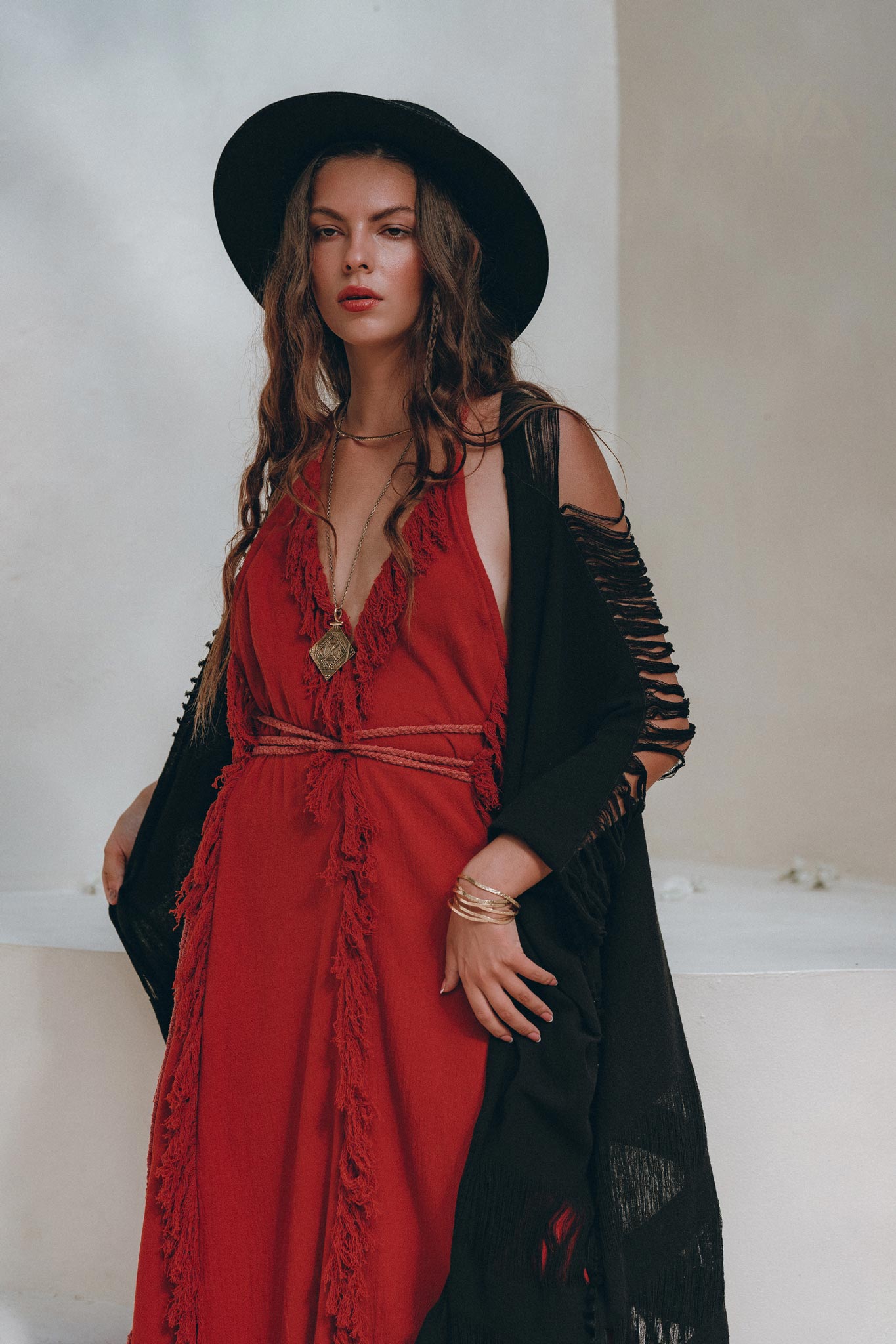 Black Poncho Robe • Boho Cape for Women • Handmade Bohemian Poncho - AYA SW IDR