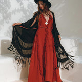 Black Poncho Robe • Boho Cape for Women • Handmade Bohemian Poncho - AYA SW IDR