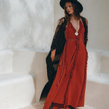 Black Poncho Robe • Boho Cape for Women • Handmade Bohemian Poncho - AYA SW IDR