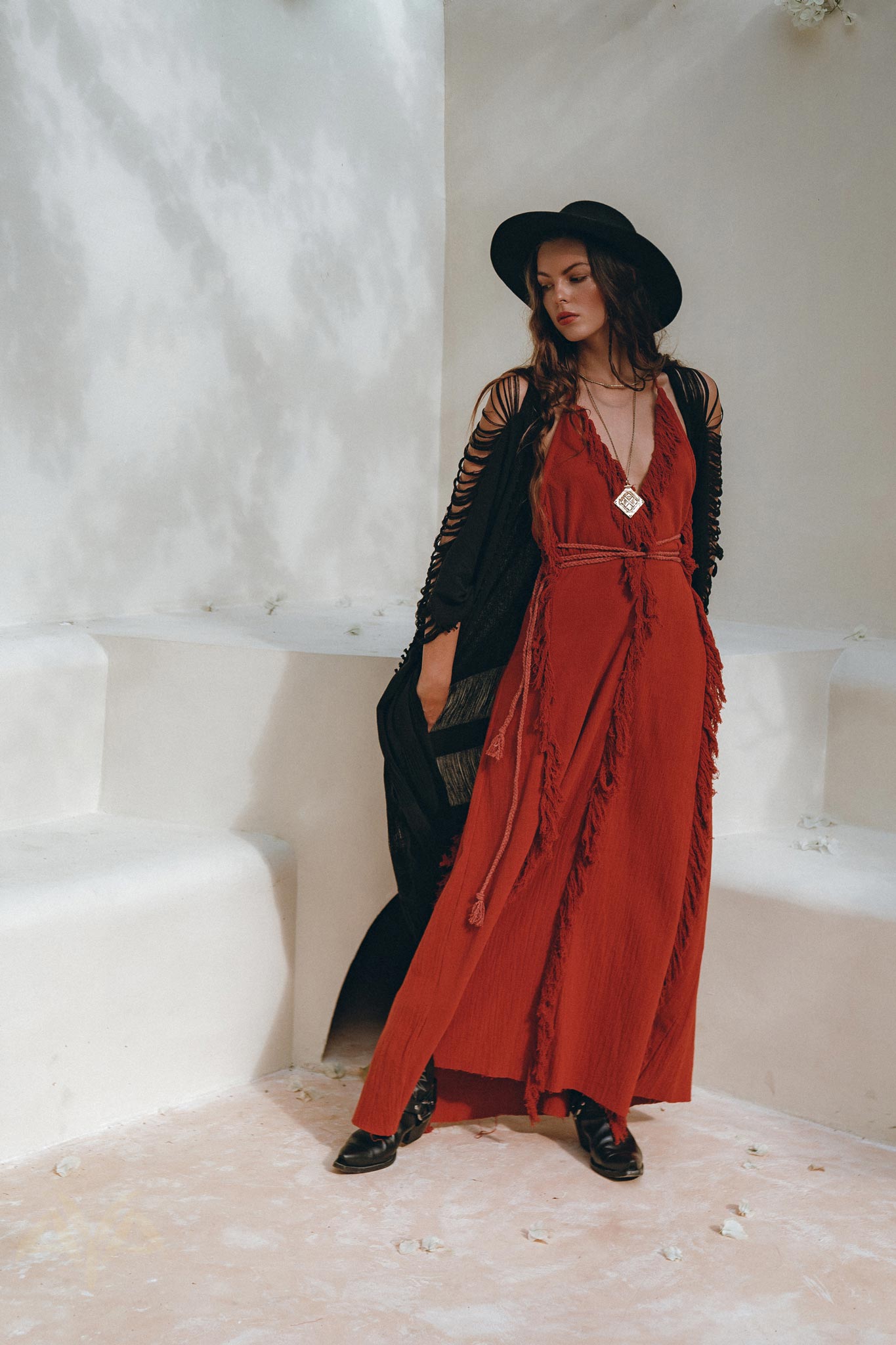 Black Poncho Robe • Boho Cape for Women • Handmade Bohemian Poncho - AYA SW IDR