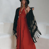 Black Poncho Robe • Boho Cape for Women • Handmade Bohemian Poncho - AYA SW IDR