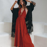 Black Poncho Robe • Boho Cape for Women • Handmade Bohemian Poncho - AYA SW IDR