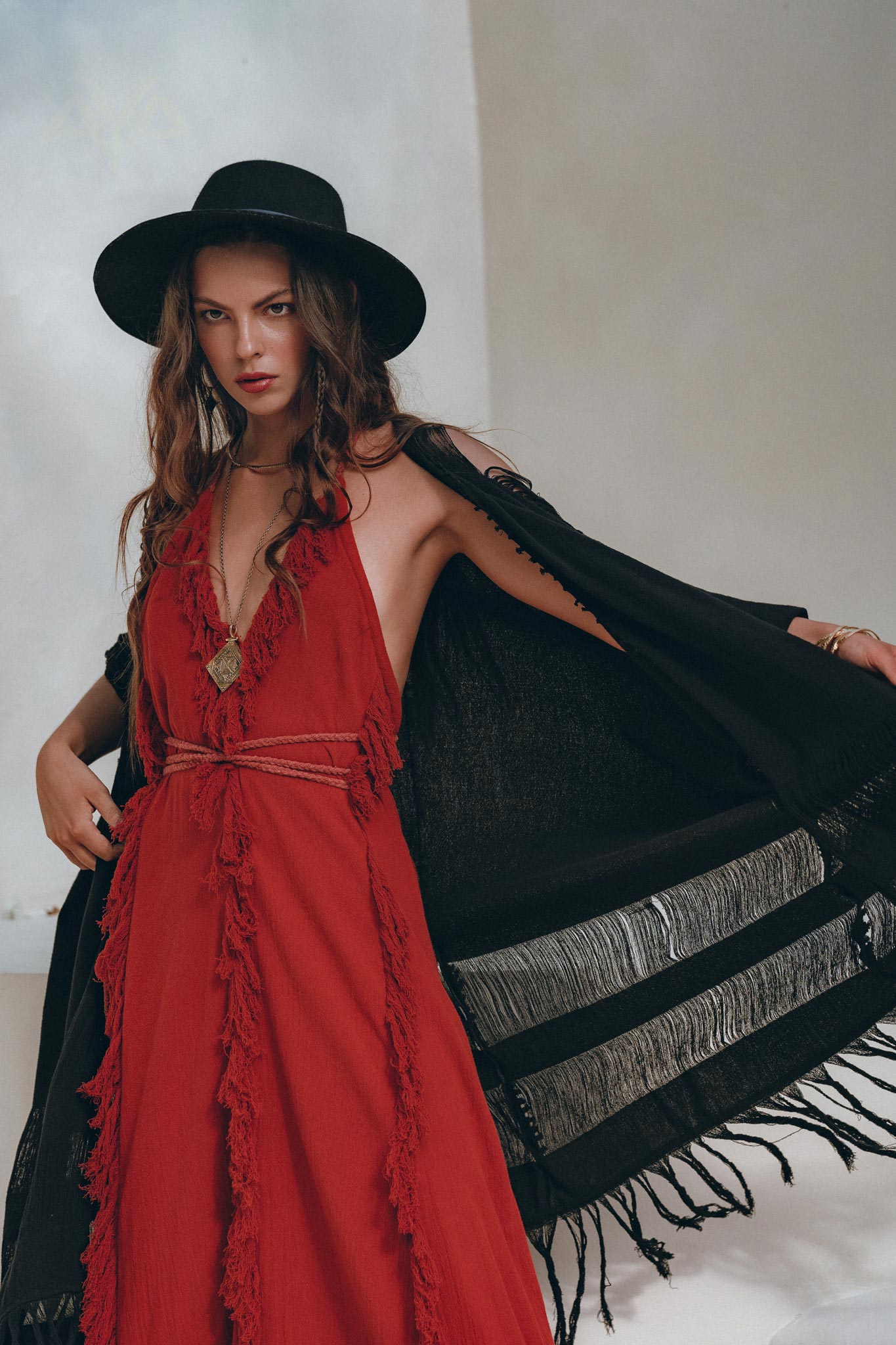 Black Poncho Robe • Boho Cape for Women • Handmade Bohemian Poncho - AYA SW IDR