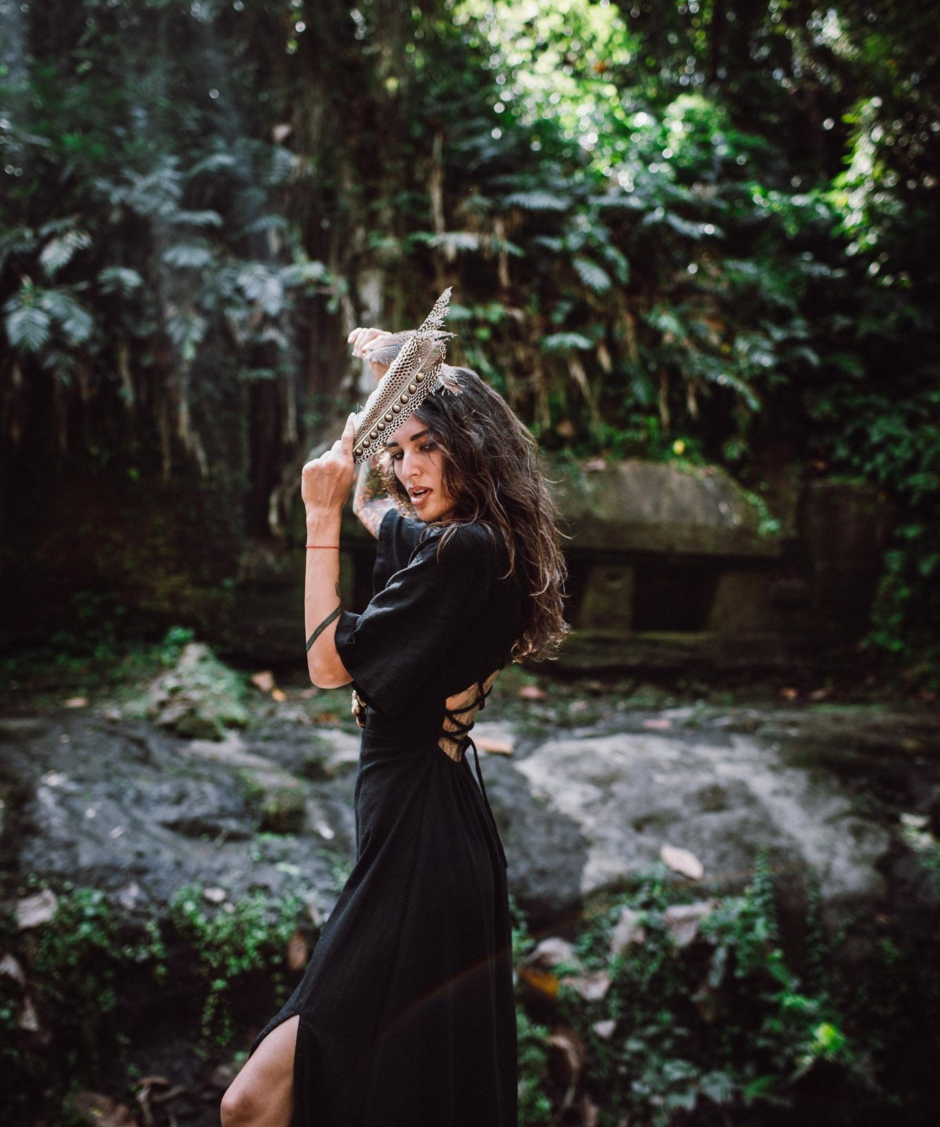 Black Boho Dress with Open Back, Organic Cotton Dress - AYA Sacred Wear