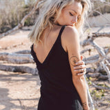 Black Slit Dress with Open Back, Simple Black Wedding Dress High Low Hem - AYA SW IDR