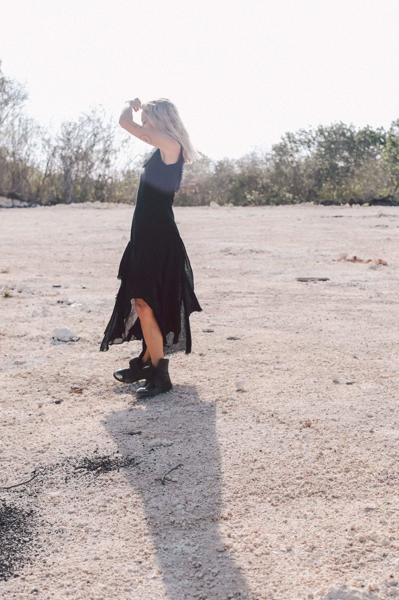 Black Slit Dress with Open Back, Simple Black Wedding Dress High Low Hem - AYA SW IDR