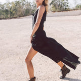 Black Slit Dress with Open Back, Simple Black Wedding Dress High Low Hem - AYA SW IDR