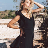 Black Slit Dress with Open Back, Simple Black Wedding Dress High Low Hem - AYA SW IDR