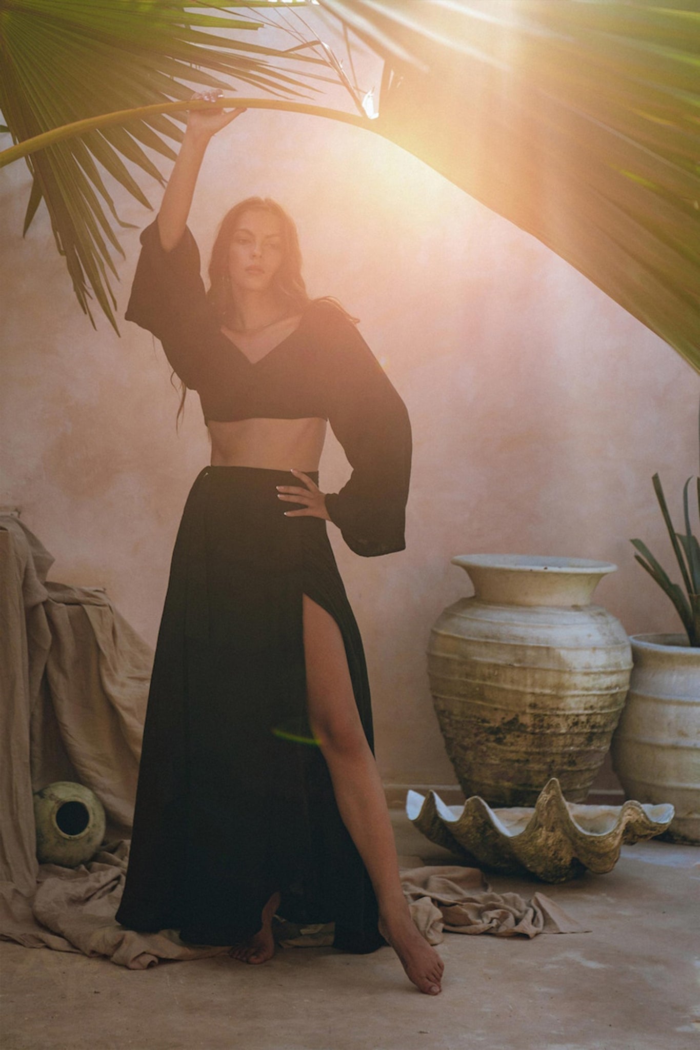 Black Summer Open Belly Top and Skirt • Black Tank Top and Maxi Skirt - AYA SW IDR