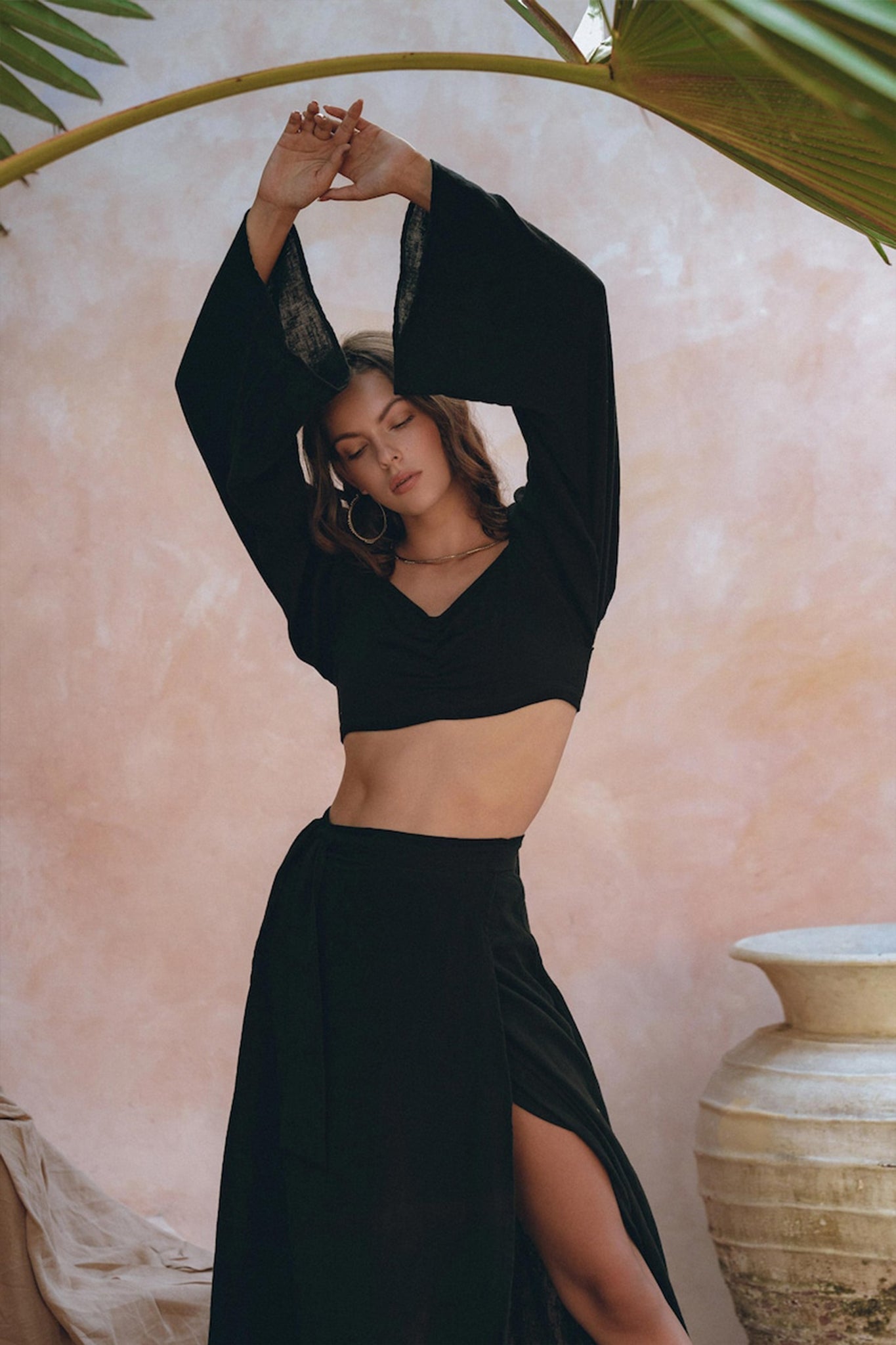 Black Summer Open Belly Top and Skirt • Black Tank Top and Maxi Skirt - AYA SW IDR
