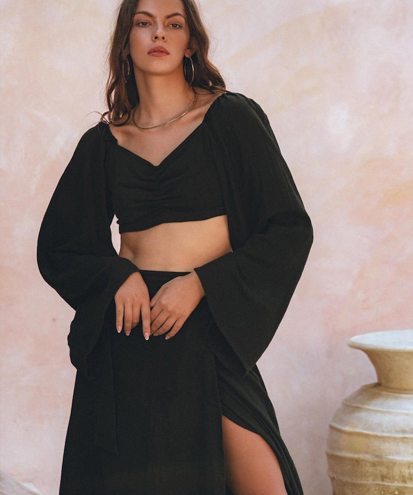 Black Summer Open Belly Top and Skirt • Black Tank Top and Maxi Skirt - AYA SW IDR