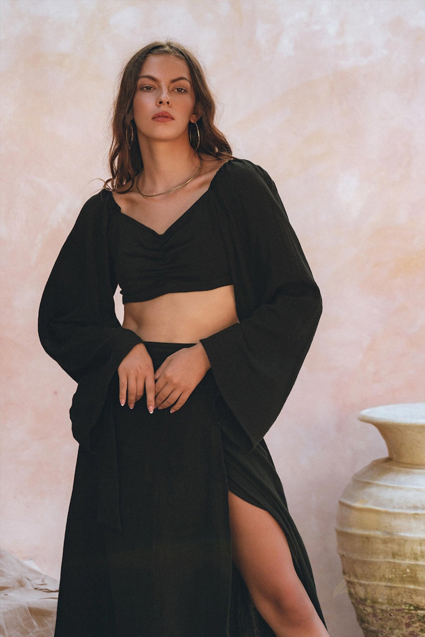 Black Summer Open Belly Top and Skirt • Black Tank Top and Maxi Skirt - AYA SW IDR