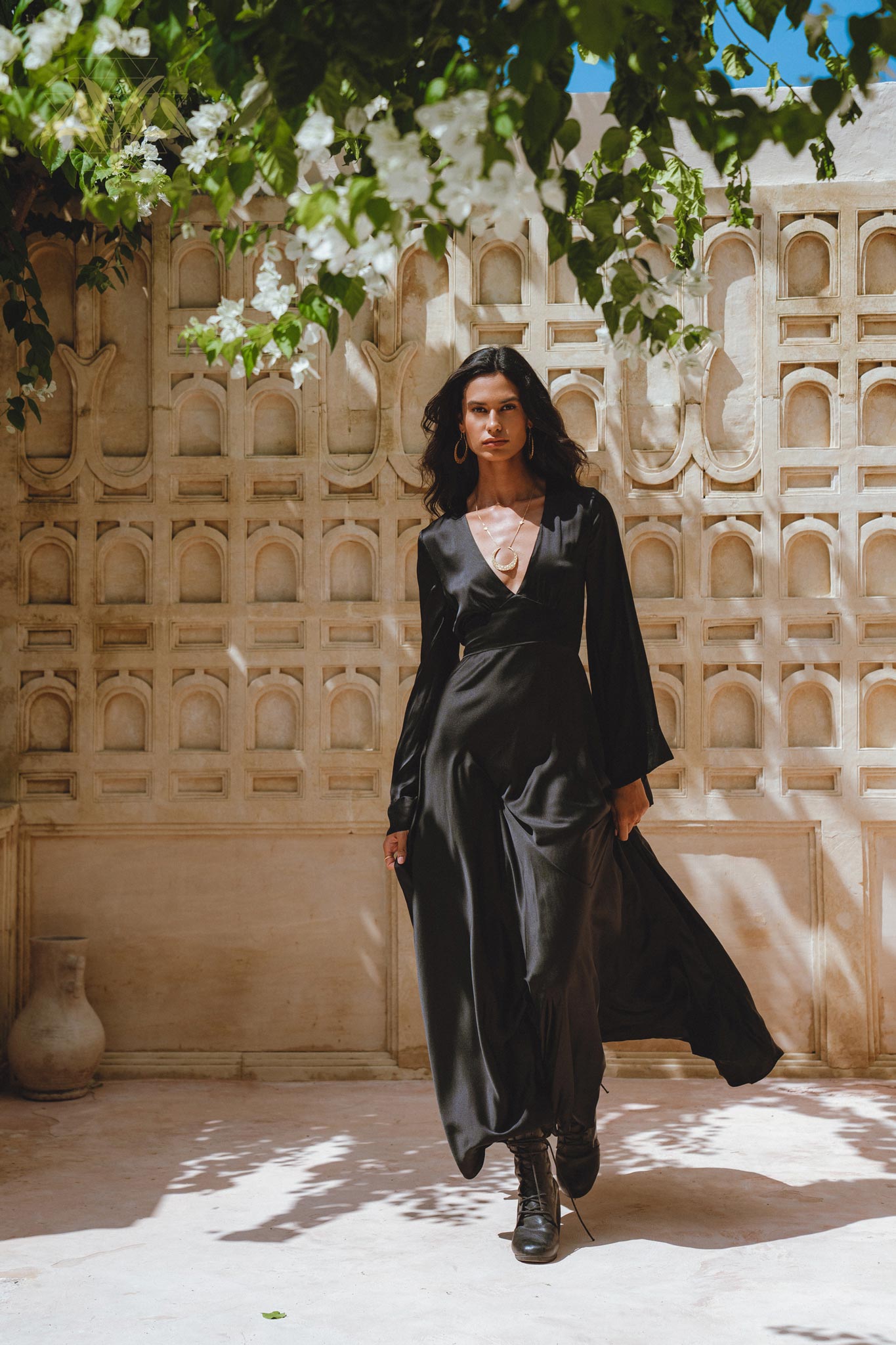 Black Sundari Goddess Silk Gown • Bridesmaid Wedding Dress • Bohemian Silk Maxi Dress - AYA SW IDR
