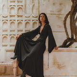 Black Sundari Goddess Silk Gown • Bridesmaid Wedding Dress • Bohemian Silk Maxi Dress - AYA SW IDR